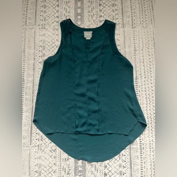 Anthropologie Maeve Green Sleeveless Mesh Polka Dot Cut Out Panels Top - Picture 2 of 7
